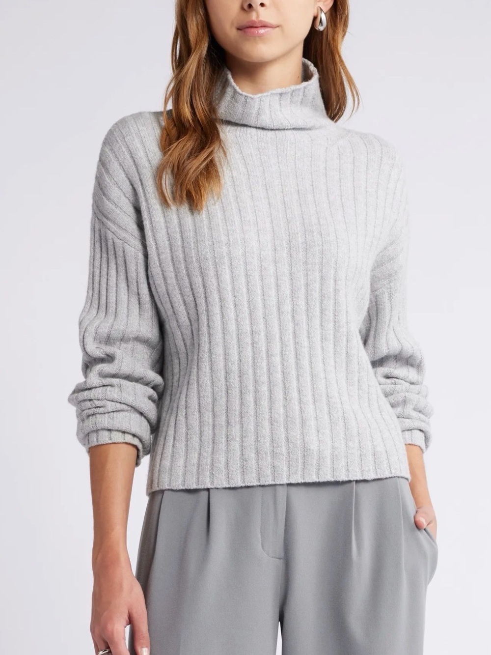 OPEN EDIT Cotton Blend Rib Funnel Neck Sweater NWT